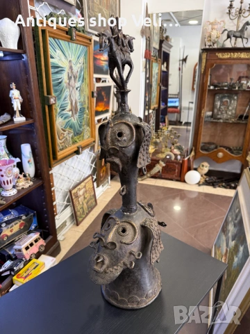 Африканска бронзова фигура/камбана Бенин №7955 , снимка 4 - Антикварни и старинни предмети - 53825140
