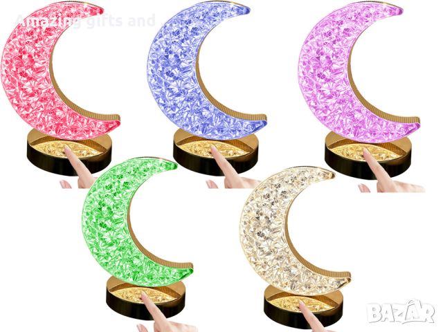 Настолна кристална нощна лампа moon crystal led rgb usb,5цвята на светлината, снимка 4 - Настолни лампи - 45655004