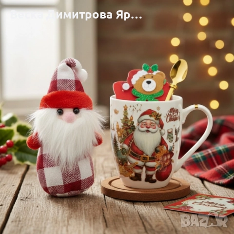 Коледен подаръчен комплект с чаша, лъжичка и мека играчка – моментална празнична атмосфера у дома, снимка 2 - Декорация за дома - 52587285
