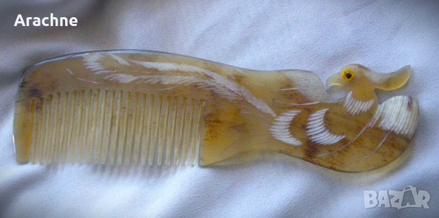 Азиатски гребен от биволски рог с птица Феникс, снимка 1