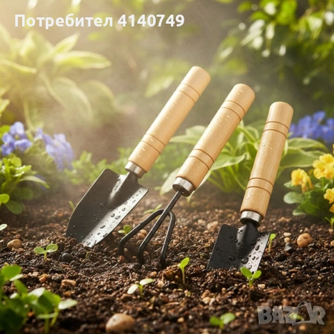 Комплект мини градински инструменти с дървени дръжки – 3 части