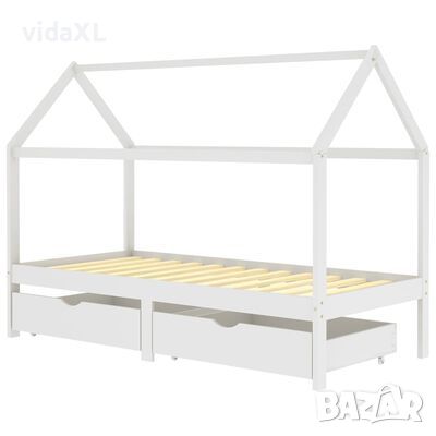 vidaXL Рамка за детско легло с чекмеджета, бяла, бор масив, 90х200 см(SKU:322150