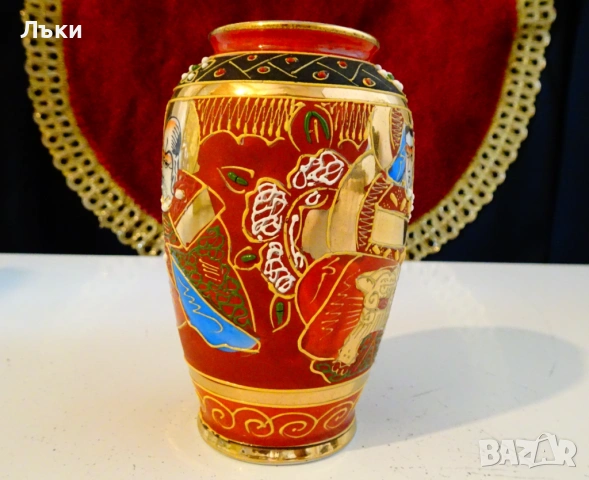 Ваза японски порцелан Satsuma,злато,печат. , снимка 2 - Вази - 53478086