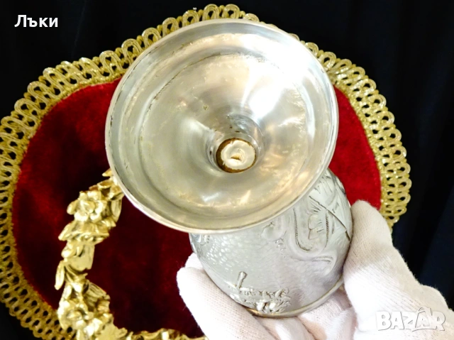 Калаен бокал,чаша за вино,роза,орнаменти Art Deco. , снимка 8 - Антикварни и старинни предмети - 53650285