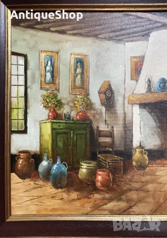 Картина, масло, платно, натюрморт, селска, къща, Hoesen, натюрморт , снимка 4 - Картини - 50428705