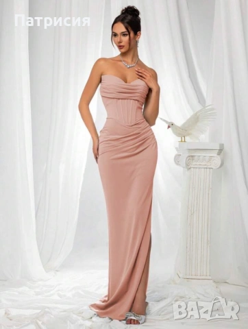 Чисто нова Елегантна, официална, дълга розова рокля с цепка, размер L  Л, за бал или гост на сватба