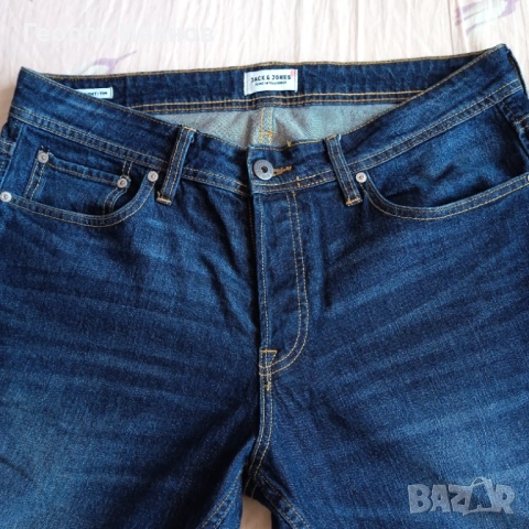 НОВИ БЕЗ ЕТИКЕТ JACK&JONES W36/L30 оригинални дънки Slim Straight Fit Indigo Jeans, снимка 3 - Дънки - 53857590