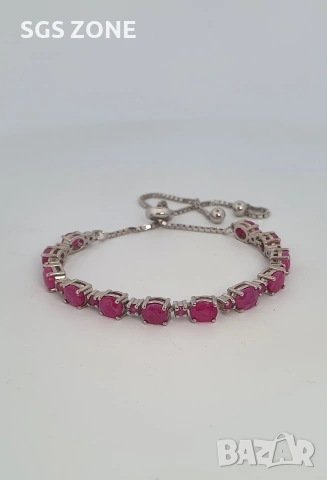 Сребърна гривна с нежен розов рубин от Тайланд, снимка 3 - Гривни - 53385718