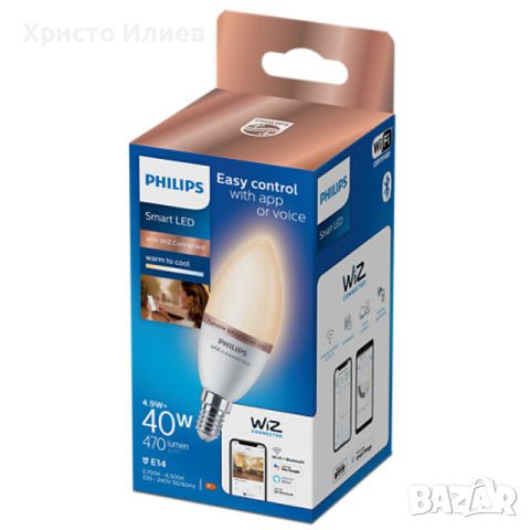 LED крушка Philips Wiz Connected Смарт 40W 4,9 W, E14, 2700-6500 K, 470 lm, димируема, снимка 1 - Лед осветление - 46169862