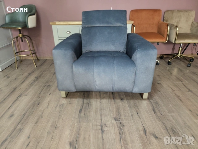 Сив фотьойл от плат Marvella, снимка 2 - Дивани и мека мебел - 53802302
