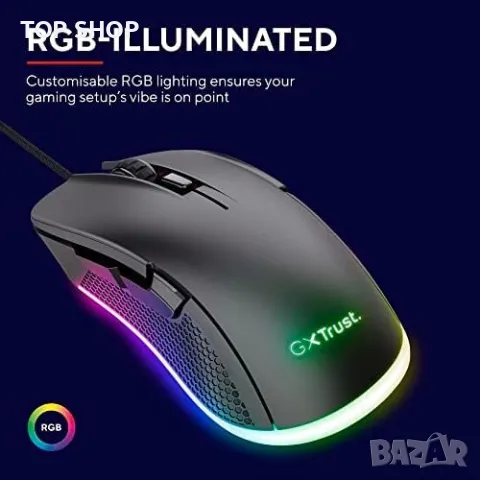 Нова Trust Gaming Геймърска мишка 2,1м. USB кабел 6 програмируеми бутона, снимка 2 - Клавиатури и мишки - 49639472