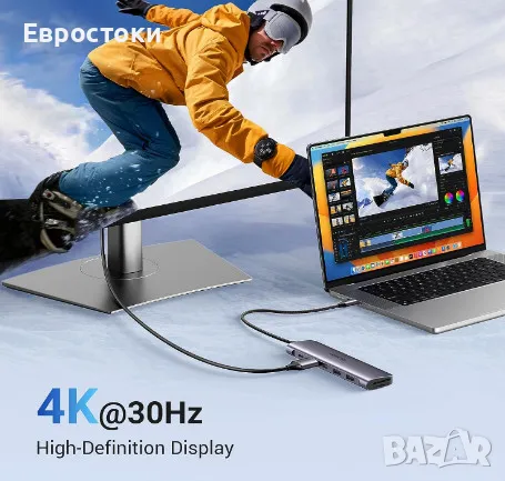 UGREEN Revodok 1071 USB C 7-в-1, USB C докинг станция, 4K HDMI, 100W PD зареждане, USB-C & 2 х USB-A, снимка 6 - Кабели и адаптери - 49364775