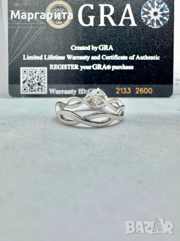 Сребърен пръстен с мойсанит (диамант) 1 карат, снимка 3 - Пръстени - 53306186