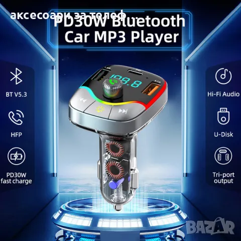 Bluetooth Трансмитер за кола/Car bluetooth transmitter HM104 , снимка 4 - Зарядни за кола - 49474893