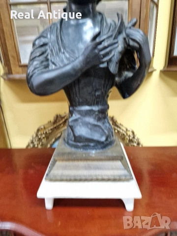 Уникален голям антикварен колекционерски английски бронзов бюст , снимка 8 - Антикварни и старинни предмети - 53417112