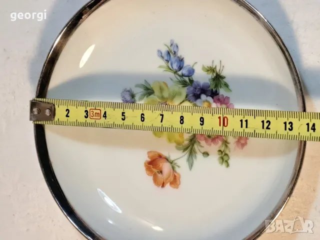 декоративна порцеланова чинийка с цветя и сребърен кант  20/3, снимка 5 - Антикварни и старинни предмети - 49144363