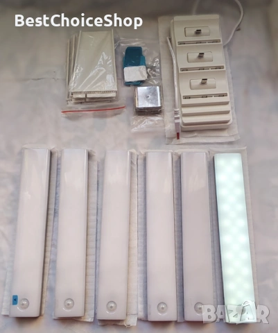 6 бр. LED осветление под шкаф със зарядна станция – 1600 mAh, 23см , снимка 2 - Лед осветление - 53663932