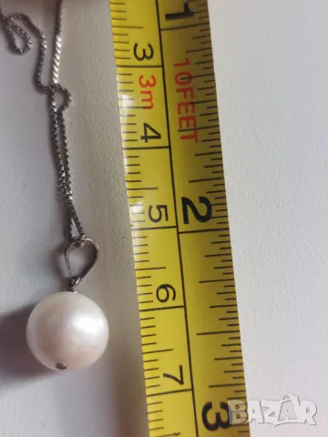 Сребърно колие с естествена перла, снимка 5 - Колиета, медальони, синджири - 50393364