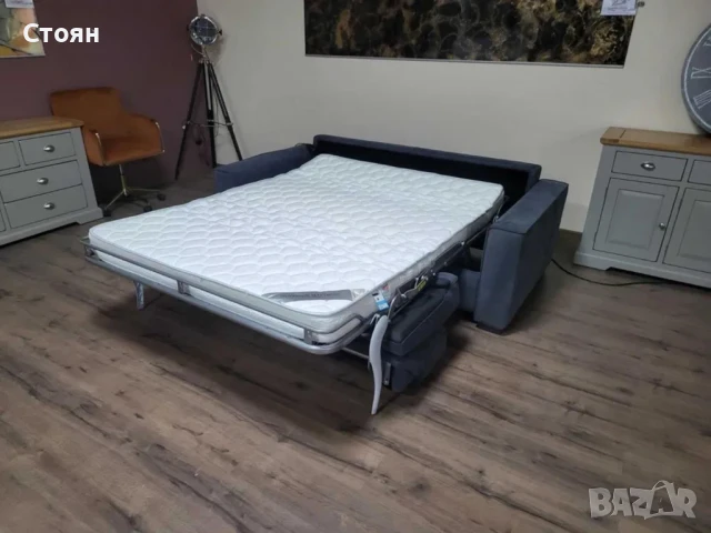 Сив диван тройка от плат набук с функция сън, снимка 11 - Дивани и мека мебел - 50886902