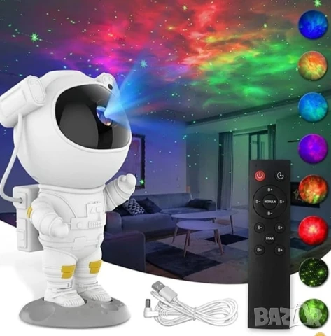 Лампа астронавт с 12 различни светлинни ефекти: Освети космоса в твоята стая