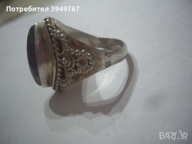 Стар масивен сребърен пръстен с голям камък., снимка 3 - Пръстени - 52458574