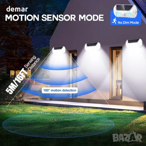 NEWNEN Соларни охранителни лампи за външна употреба със сензор за движение, 4 броя, снимка 3 - Соларни лампи - 49822463