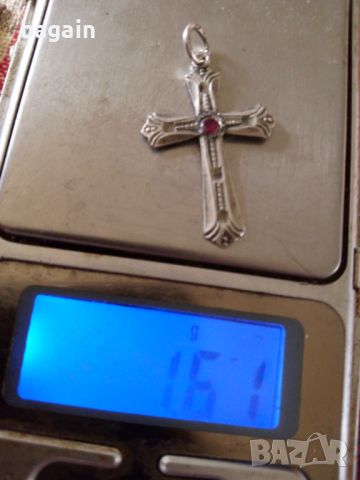 Сребърен кръст с рубин., снимка 4 - Колиета, медальони, синджири - 45418303