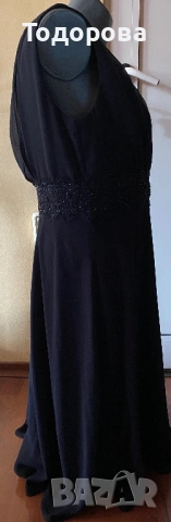 Тъмносиня рокля без ръкав, шифон, с подплата., снимка 3 - Рокли - 54098230