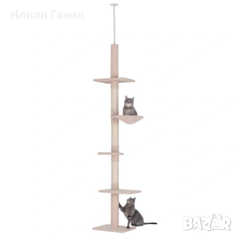 PawHut Дърво за котки с регулируема височина и височина за таван, снимка 3 - За котки - 53776162