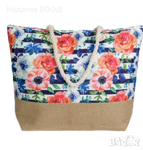 Плажна чанта с дизайн на цветя, 55,5x14,5x41,5 см.