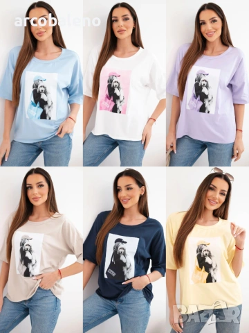 Дамска памучна тениска с къс ръкав и модерна щампа, 9цвята 