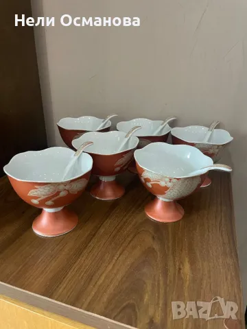 Порцеланов комплект за сладолед или крем, снимка 2 - Чаши - 49772093