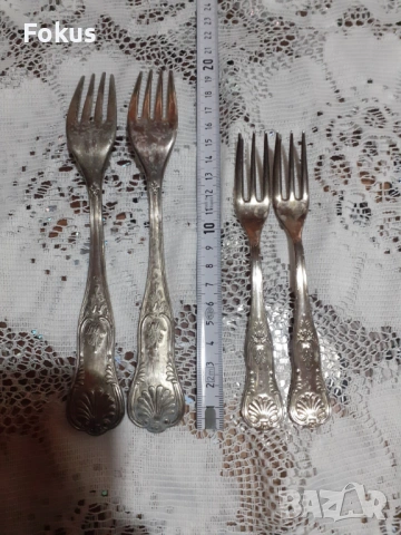 Стари антикварни посребрени прибори вилици 4 бр. различни, снимка 6 - Антикварни и старинни предмети - 53712224