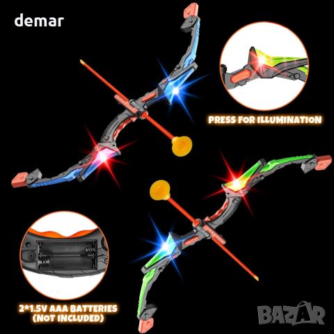 Hollyhi 2 комплекта лък и стрели смукателни , LED играчка за стрелба за деца 5+ г., снимка 3 - Образователни игри - 46263926