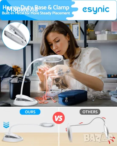 Увеличителна лампа eSynic / Акумулаторна Лампа с Лупа / Лампа за Четене, снимка 4 - Други - 49663020