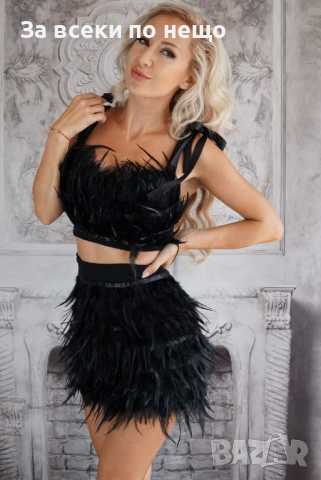 Дамска Черна Пола С Пера Код S371, снимка 2 - Поли - 52684762