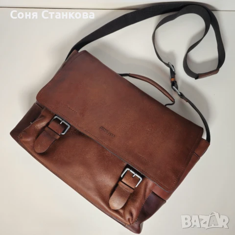 STRELLSON - Мъжка бизнес чанта за през рамо - естествена кожа