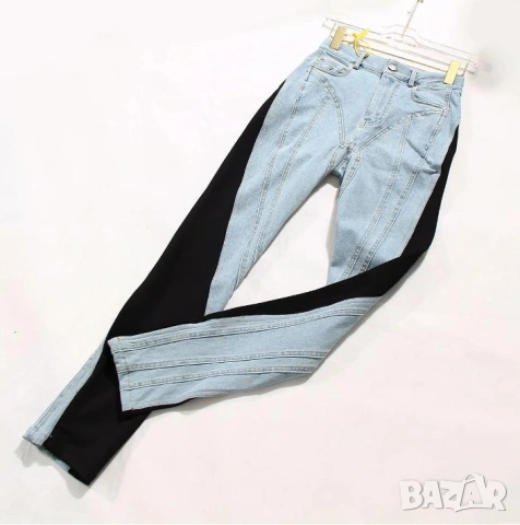 По Модел на MUGLER Модни Дамски Джинси Корейски Дънки с Висока Талия Пачуърк Вталени Разтегаем Модел, снимка 9 - Дънки - 53635706