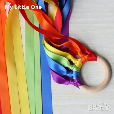 Дървен ринг с цветни ресни, снимка 3 - Дрънкалки и чесалки - 51006327