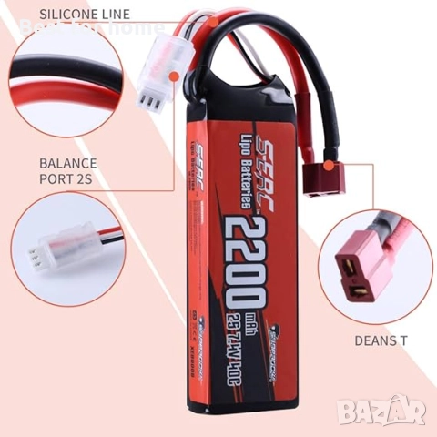 SUNPADOW 7.4V 2S Lipo батерия 40C 2200mAh  за RC превозни средства, снимка 2 - Влакчета, самолети, хеликоптери - 51667822