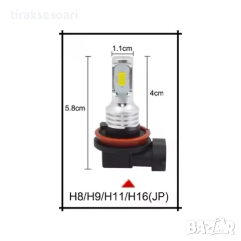 2 БРОЯ LED Диодни крушки H11 H8 100W 12V +100% повече светлина, снимка 2 - Аксесоари и консумативи - 48039593