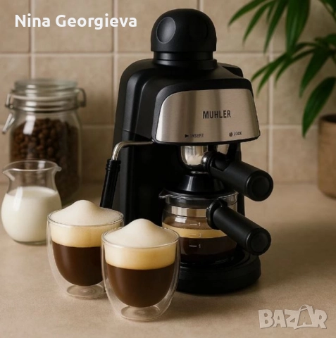 Комплект експресно машина + 2 стъклени чаши, снимка 2 - Кафемашини - 52827742