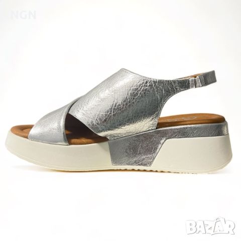 Намаление! Атрактивни сандали на платформа в сребриста естествена кожа, снимка 5 - Сандали - 46059740