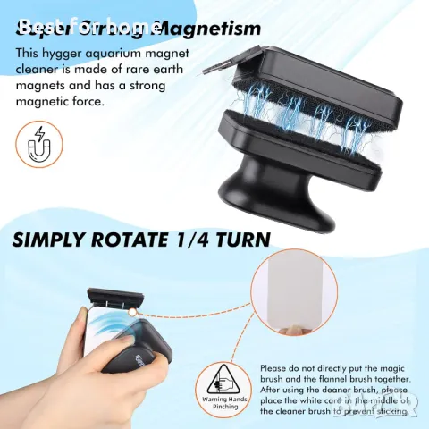  Магнитна четка за почистване на аквариум hygger, снимка 3 - Оборудване за аквариуми - 50022942