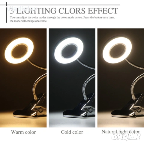 LED настолна гъвкава лампа с щипка, снимка 3 - Лед осветление - 53452794