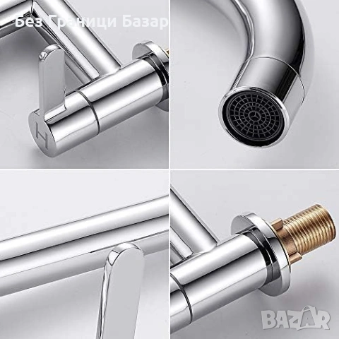 Нов кран Смесител за мивка 2 дупки 360° въртящ чучур топла студена вода, снимка 4 - Други стоки за дома - 53835647