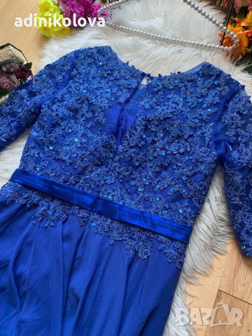 Официална турско синя рокля с бродерия и пайети, снимка 4 - Рокли - 45683178