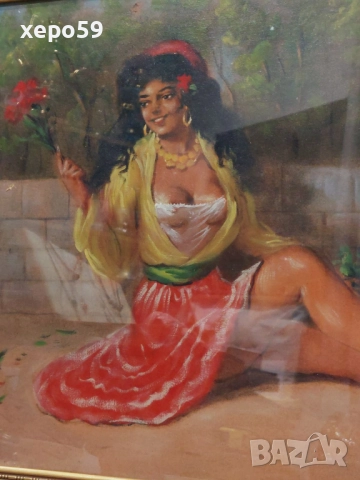 Стара европейска картина, темпер на картон, снимка 4 - Картини - 52273979