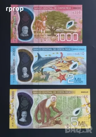 Коста Рика. 1 000 , 2 000 ,5 000 колона. 2018 - 2019 година. Полимер . UNC.