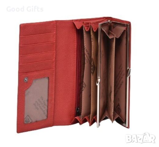 Дамско портмоне от естествена кожа, Червено, снимка 2 - Портфейли, портмонета - 46374365